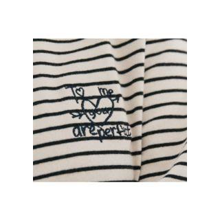 Turtleneck Heart-embroidered Stripe Top