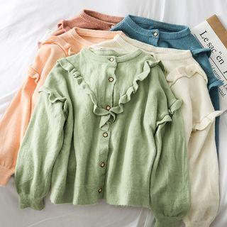Loose-fit Ruffled-trim Knit Cardigan