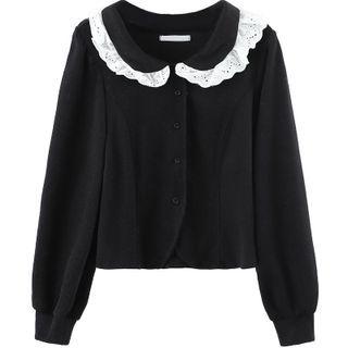 Lace Trim Collar Button-up Sweatshirt