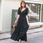 Short-sleeve A-line Buttoned Maxi Dress