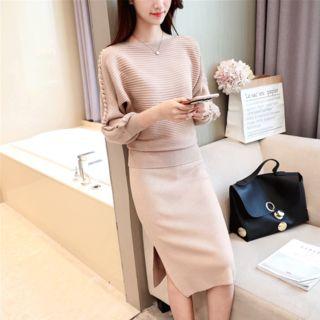 Set: Batwing Sleeve Knit Top + Pencil Skirt