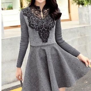 Wool Blend Paneled A-line Dress