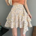 Asymmetrical Hem Floral Layered Mini A-line Skirt