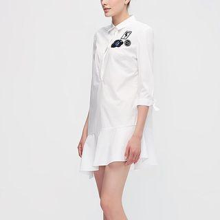 Elbow-sleeve Asymmetric Shirtdress