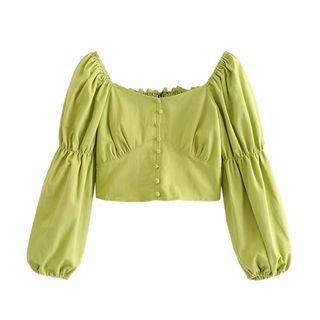 Long-sleeve Square-neck Cropped Top