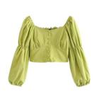 Long-sleeve Square-neck Cropped Top