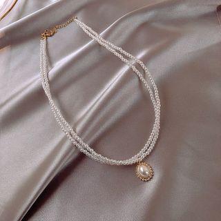 Faux Pearl Pendant Layered Necklace 1 Pc - White - One Size