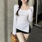 Long-sleeve Draped Irregular T-shirt