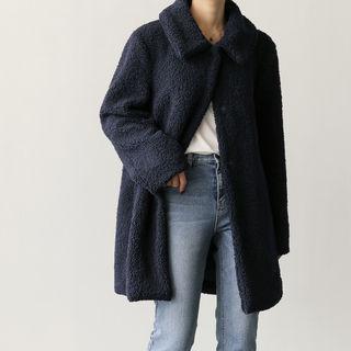 Hidden-button Boucl -knit Coat M Lange