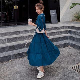 Peter Pan Collar Color Panel A-line Dress