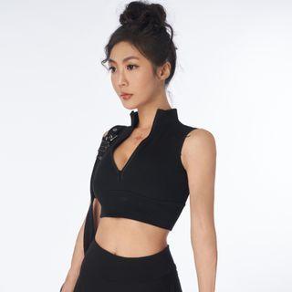 Mock-neck Plain Zip Cropped Tank Top