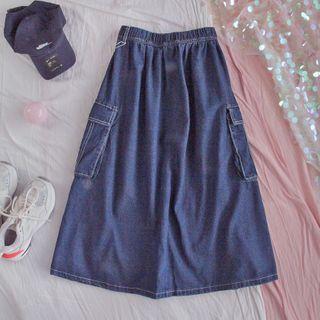 Denim Midi Skirt Denim Blue - One Size