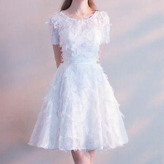 Short-sleeve Fringed A-line Lace Cocktail Dress (various Designs)