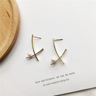 Faux Pearl Geometric Dangle Earring 1 Pair - Earrings - Gold & White - One Size