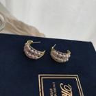 Faux Pearl Open Hoop Earring 1 Pair - Silver Stud - Gold - One Size
