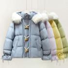 Toggle Faux Fur-trim Hooded Padded Coat In 6 Colors