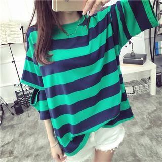 Stripe Cutout 3/4-sleeve T-shirt