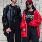 Couple Matching Faux Leather Zip Jacket
