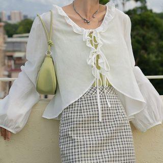 Ruffled Cardigan White - One Size