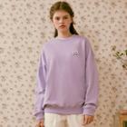 Set Of 2: Heart-embroidered Fleece-lined Pullover Lavender - One Size