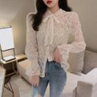 Tie-neck Bell-sleeve Lace Top