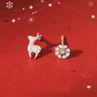 Non-matching Deer Stud Earring Stud Earring - 1 Pair - Snowflake & Deer - Silver - One Size