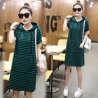 Short-sleeve Stripe Hooded Dress