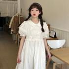Puff-sleeve Collar Midi A-line Dress White - One Size