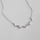 925 Sterling Silver Rhinestone Zigzag Pendant Necklace Platinum - One Size