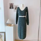 Set: Sweater + Midi Knit Skirt Set Of 2 - Sweater & Skirt - Gray - One Size