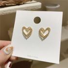 Rhinestone Hollow Heart Stud Earring 1 Pair - Gold - One Size