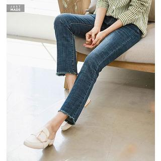 Washed Semi Boot-cut Jeans In 2 Designs