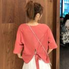 Tie Back Elbow-sleeve T-shirt