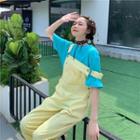 Wide-leg Denim Jumper Pants Cream Yellow - One Size