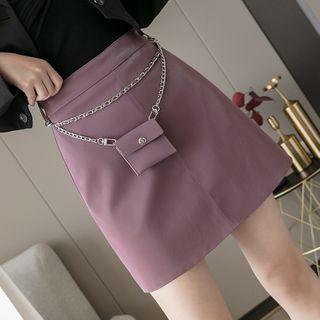Set: Mini A-line Skirt + Pocket Detail Waist Chain