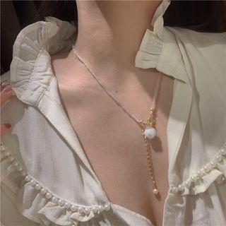 Flower Pendant Faux Pearl Alloy Necklace Gold - One Size