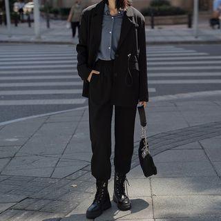 Plain Single-breasted Blazer / Cropped Harem Pants