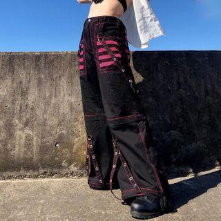 High-waist Stitch Print Wide-leg Pants