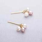 Beaded Ear Stud 1 Pair - Stud Earrings - Pink & Gold & White - One Size
