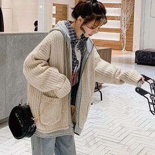 Mock Two-piece Hooded Knit Jacket