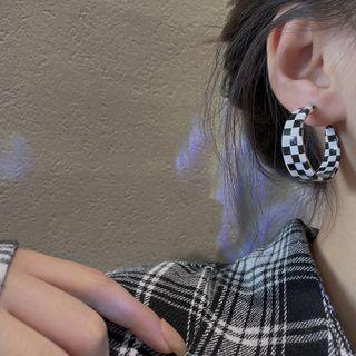 Checker Acrylic Open Hoop Earring