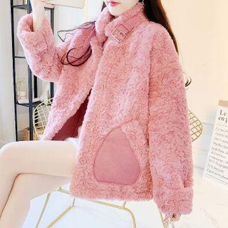 Oversize Plain Faux Fleece Cardigan