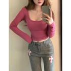 Long-sleeve Crop Top Rose Pink - One Size