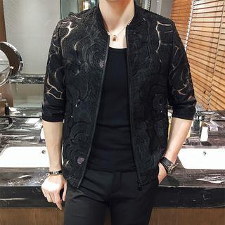 3/4-sleeve Jacquard Light Zip Jacket