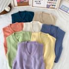 Plain V-neck Knit Vest - 8 Colors