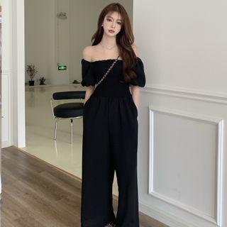 Boatneck Wide-leg Jumper Pants Black - One Size