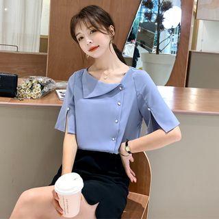 Elbow-sleeve Slit Blouse