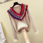 V-neck Frill-hem Sweater