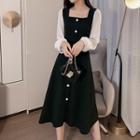 Long-sleeve Square-neck Single-breasted Dress