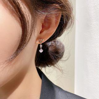 Rhinestone Heart Drop Earring 1 Pair - Gold Heart - Silver - One Size